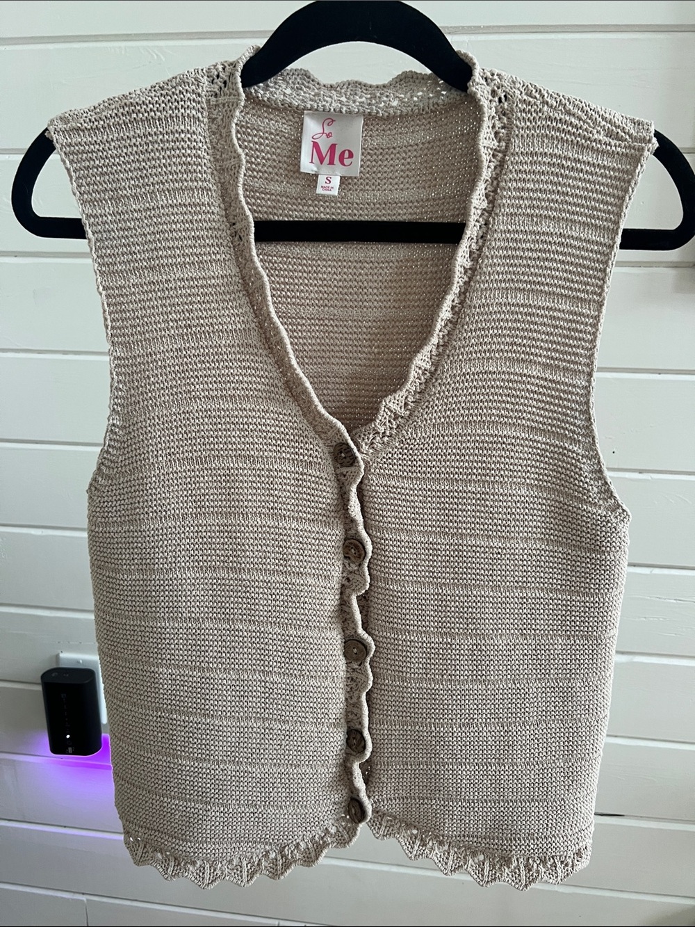 So Me Beige Sleeveless Knit Button Front Tank